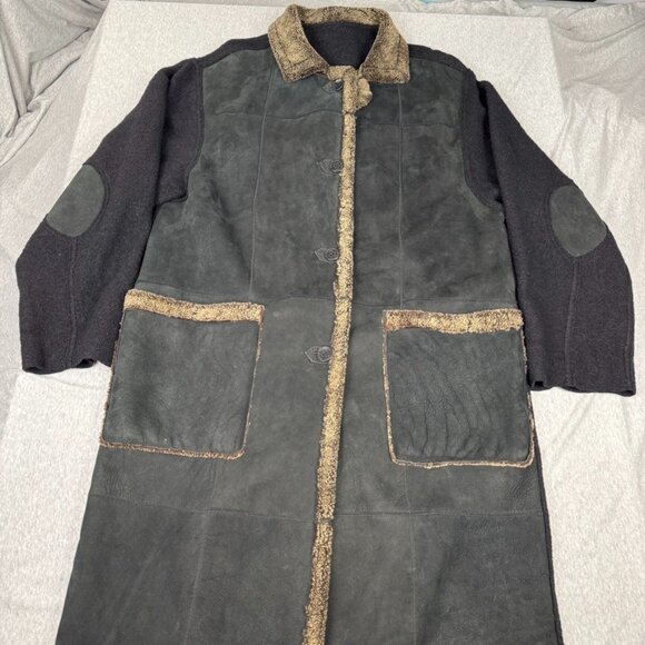 DOMINIC BELLISSIMO Shearling Lambskin Leather Reversible Coat Jacket Sz 14 Black - Picture 1 of 13